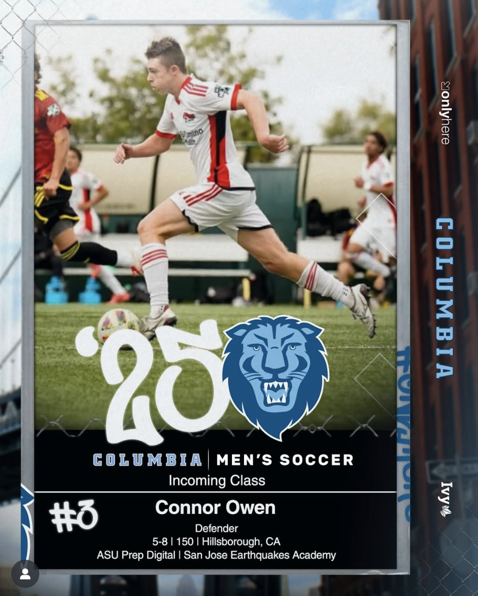 Connor Owen Columbia University soccer recruiting post announcement